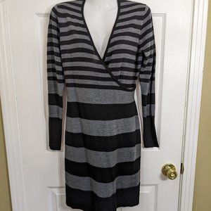 NWT LOFT Black and Gray Striped Midi Sweater Dress-MP